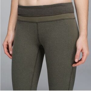 Lululemon Olive Refine Crop Leggings with Ribbed patches